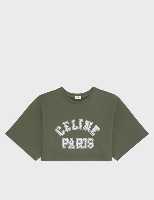 셀린느 파리 로고 프린트 크롭 티셔츠 / 2Y19A670Q (카키밀리터리)