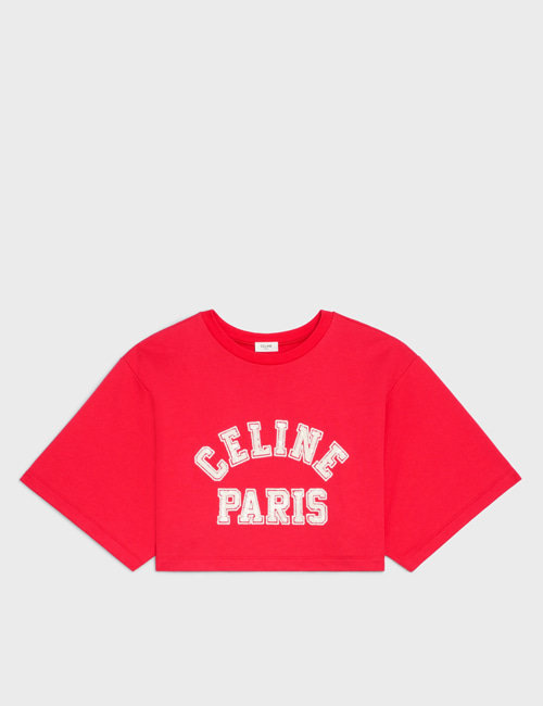 셀린느 파리 로고 프린트 크롭 티셔츠 / 2Y16A670Q (루즈인텐스&amp;오프화이트)