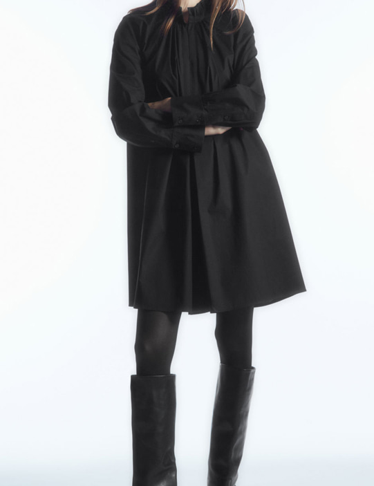 코스 러플 카라 미니 셔츠 드레스 (블랙)