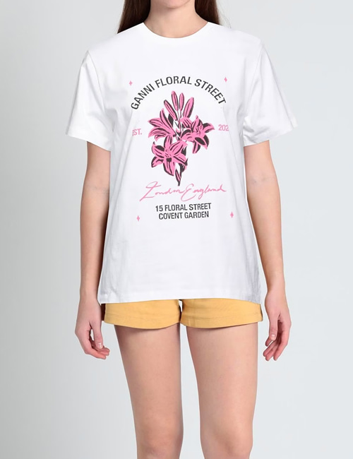 가니 플로랄 스트릿 티셔츠 화이트 핑크